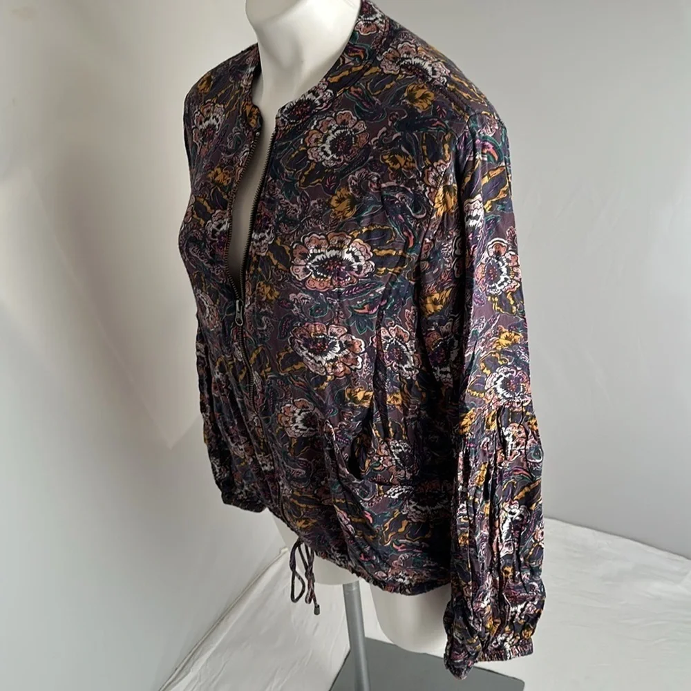 Free People multicolor blue violet floral soft print balloon sleeve jacket